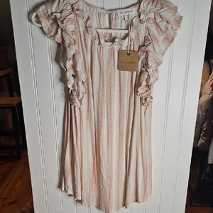 Blu Pepper Cream and Blush Striped Ruffle Dress
